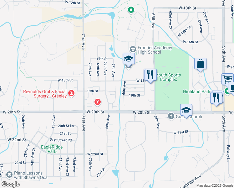 map of restaurants, bars, coffee shops, grocery stores, and more near 1906 68th Avenue in Greeley