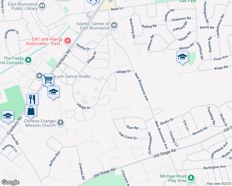 map of restaurants, bars, coffee shops, grocery stores, and more near 272 Palombi Court in East Brunswick