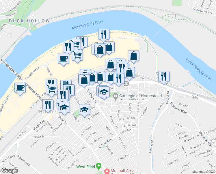 map of restaurants, bars, coffee shops, grocery stores, and more near 559 East 9th Avenue in Homestead