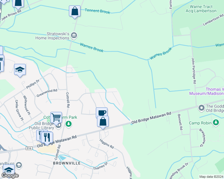 map of restaurants, bars, coffee shops, grocery stores, and more near 16 Old Bridge Plaza in Old Bridge