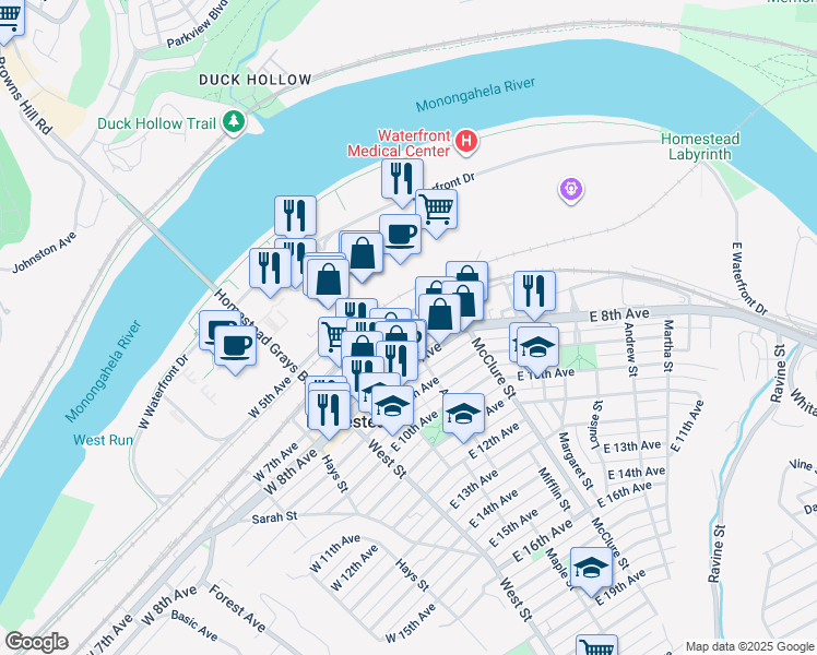 map of restaurants, bars, coffee shops, grocery stores, and more near 611 Ann Street in Homestead