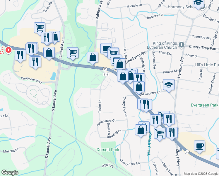 map of restaurants, bars, coffee shops, grocery stores, and more near 217 Taylor Lane in Monmouth County