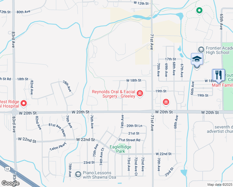 map of restaurants, bars, coffee shops, grocery stores, and more near in Greeley