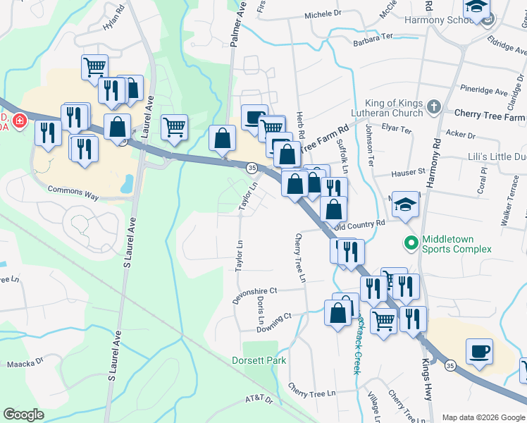 map of restaurants, bars, coffee shops, grocery stores, and more near 217 Taylor Lane in Monmouth County