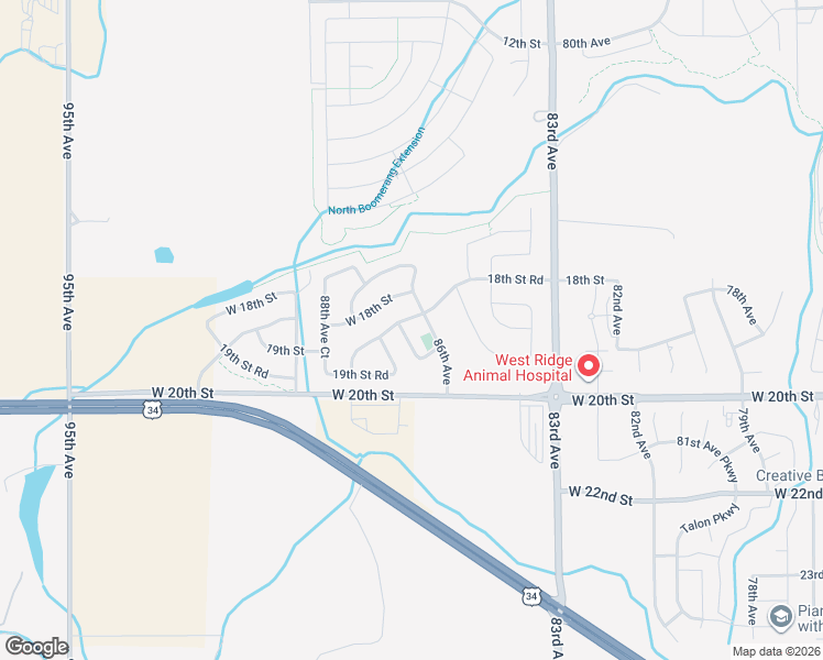 map of restaurants, bars, coffee shops, grocery stores, and more near 86th Avenue in Greeley