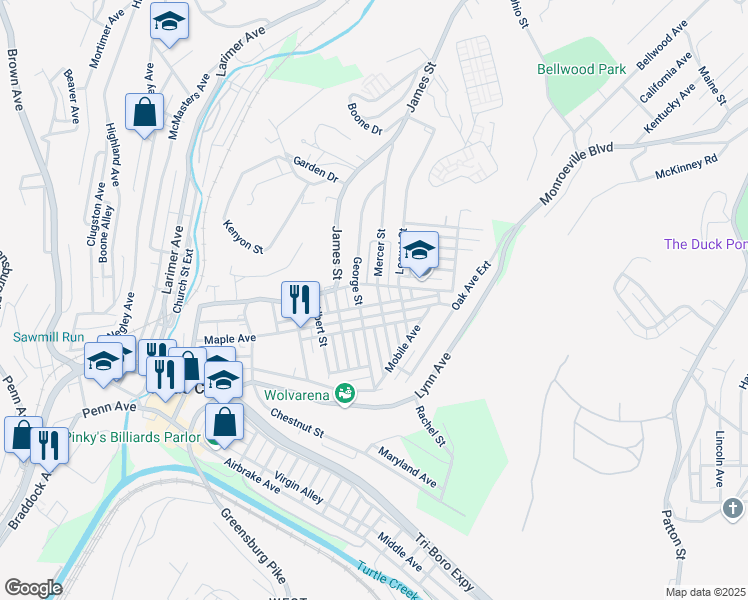 map of restaurants, bars, coffee shops, grocery stores, and more near 1505 Maple Avenue in Turtle Creek