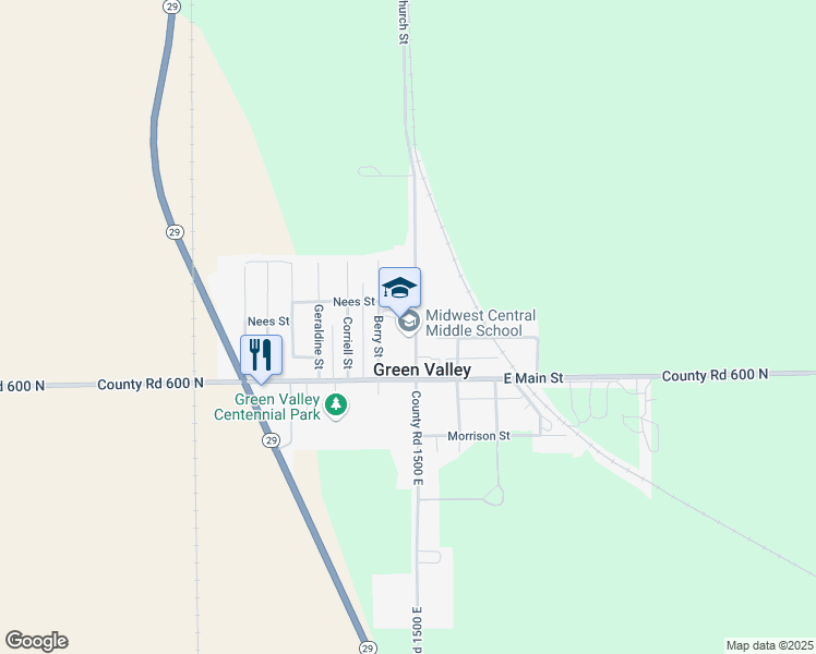 map of restaurants, bars, coffee shops, grocery stores, and more near 121 North Church Street in Green Valley