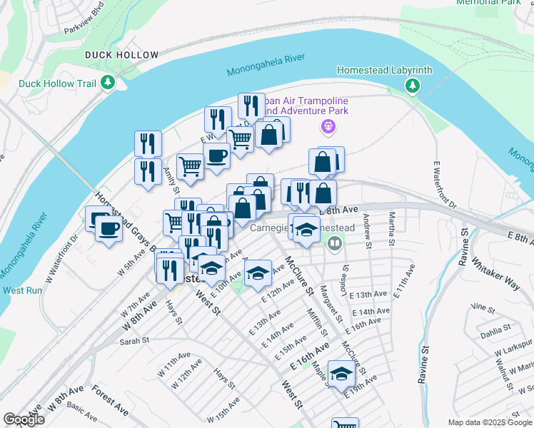 map of restaurants, bars, coffee shops, grocery stores, and more near 411 East 8th Avenue in Homestead