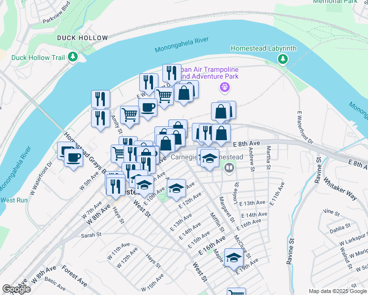 map of restaurants, bars, coffee shops, grocery stores, and more near 421 East 8th Avenue in Homestead