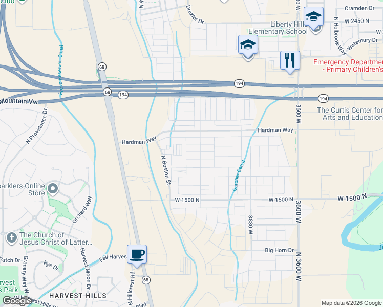 map of restaurants, bars, coffee shops, grocery stores, and more near 4171 West 1730 North in Lehi