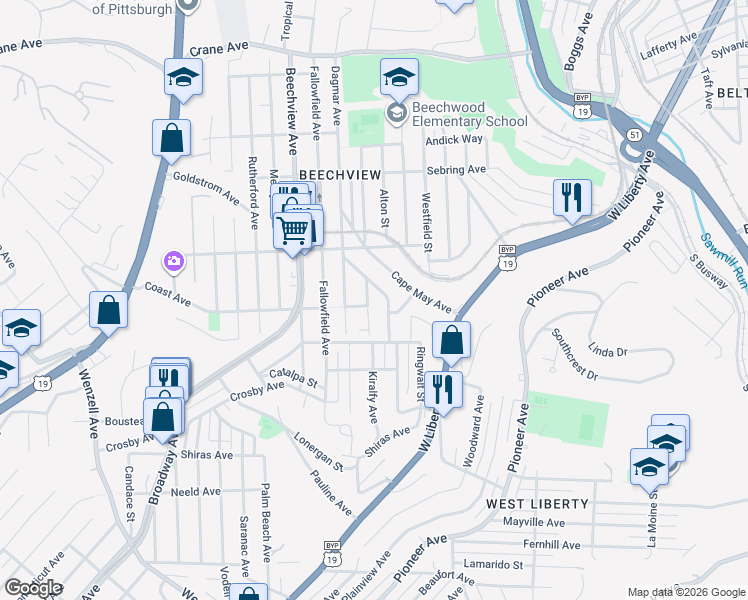 map of restaurants, bars, coffee shops, grocery stores, and more near 1706 Kiralfy Avenue in Pittsburgh