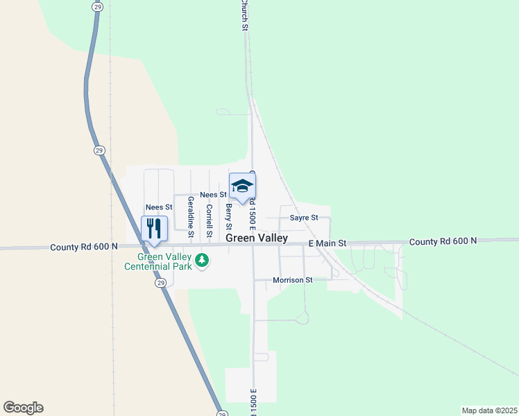 map of restaurants, bars, coffee shops, grocery stores, and more near 116 North Church Street in Green Valley