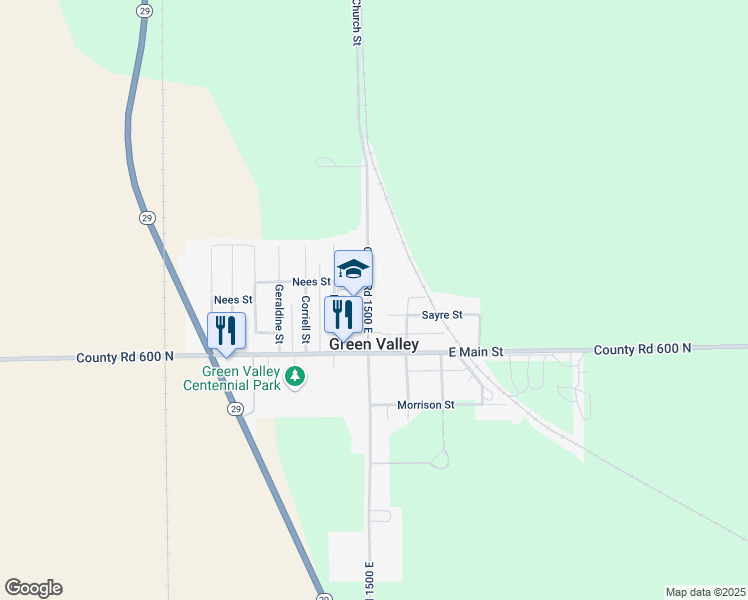 map of restaurants, bars, coffee shops, grocery stores, and more near 116 North Church Street in Green Valley