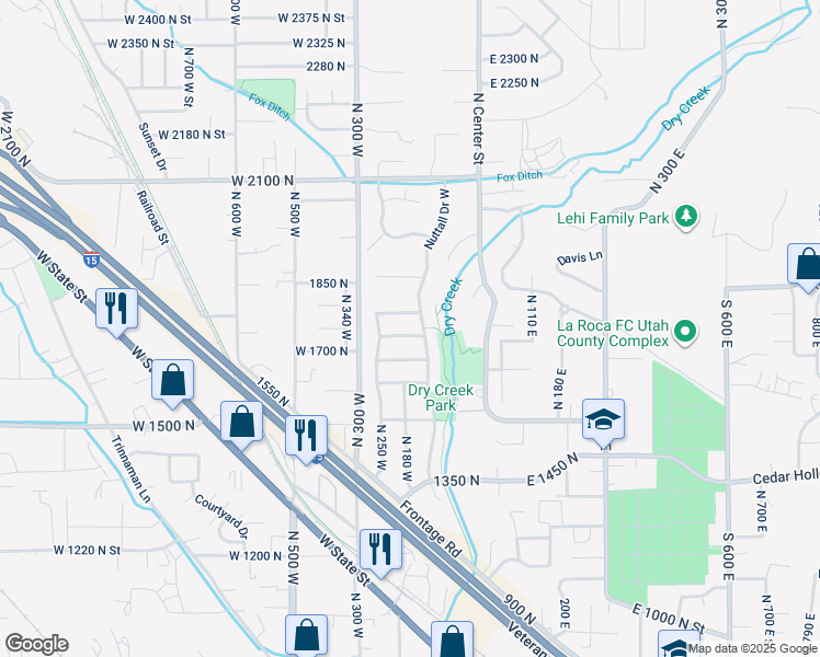 map of restaurants, bars, coffee shops, grocery stores, and more near 125 West 1700 North in Lehi