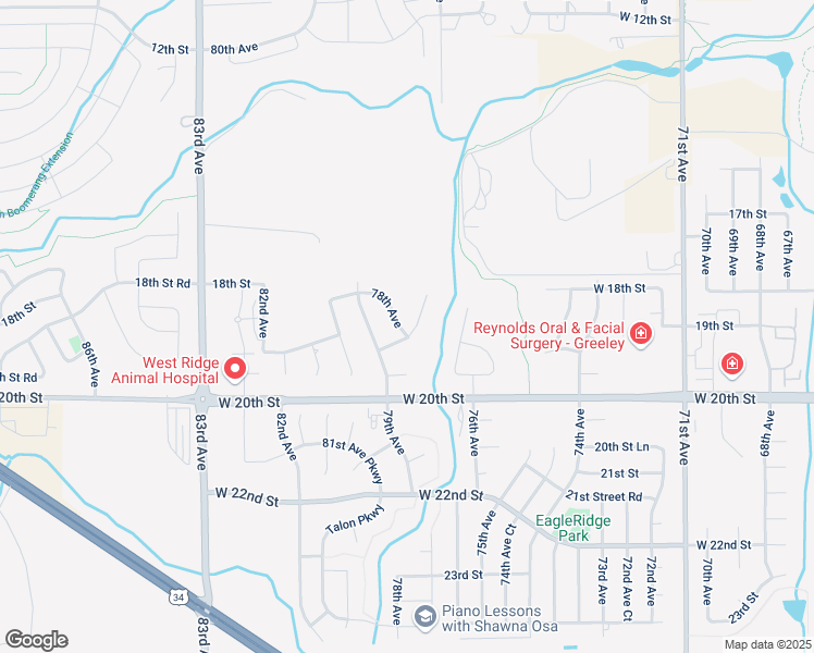 map of restaurants, bars, coffee shops, grocery stores, and more near 7800 19th Street in Greeley