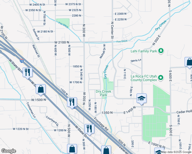 map of restaurants, bars, coffee shops, grocery stores, and more near 125 West 1700 North in Lehi