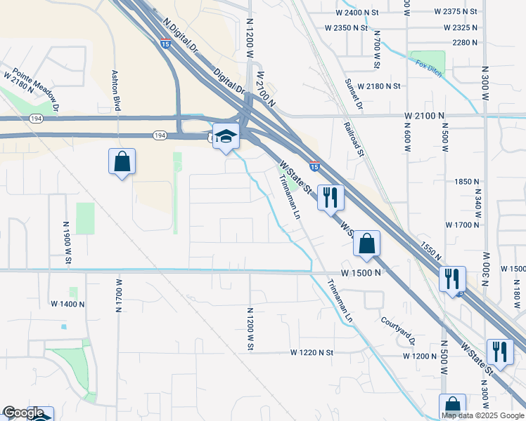 map of restaurants, bars, coffee shops, grocery stores, and more near 1758 North 1150 West in Lehi