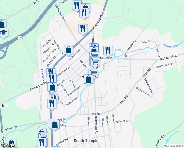 map of restaurants, bars, coffee shops, grocery stores, and more near in Temple