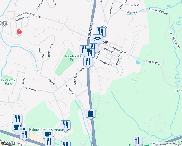 map of restaurants, bars, coffee shops, grocery stores, and more near 2363 Pennsylvania 66 in Delmont