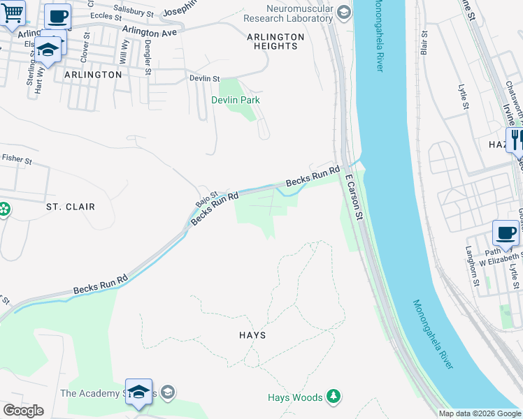 map of restaurants, bars, coffee shops, grocery stores, and more near 36 Somerset Street in Pittsburgh