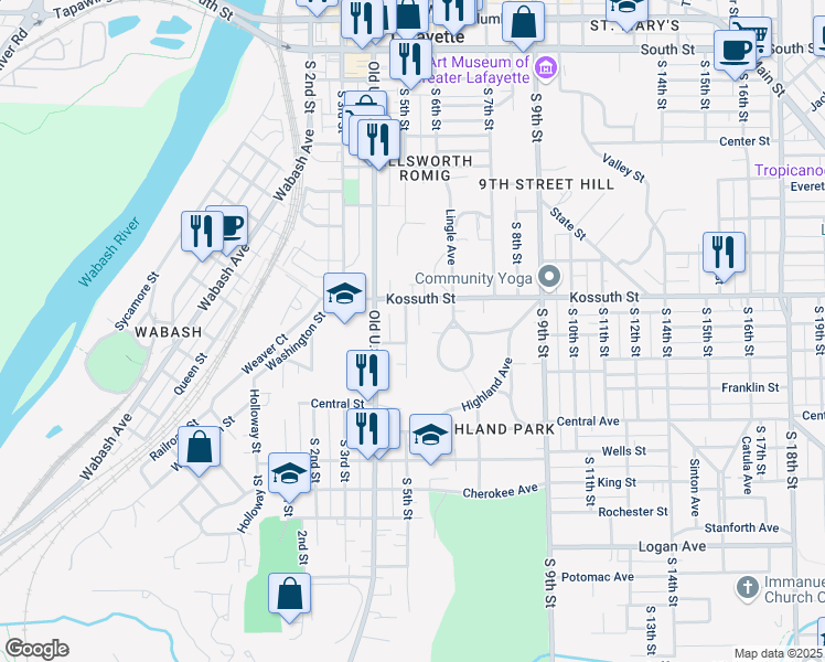 map of restaurants, bars, coffee shops, grocery stores, and more near 419 Fairmont Street in Lafayette