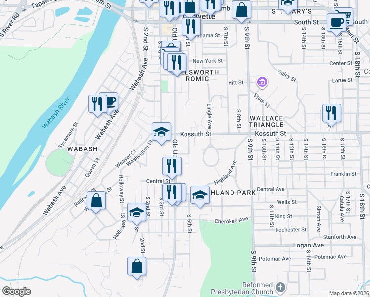 map of restaurants, bars, coffee shops, grocery stores, and more near 419 Fairmont Street in Lafayette