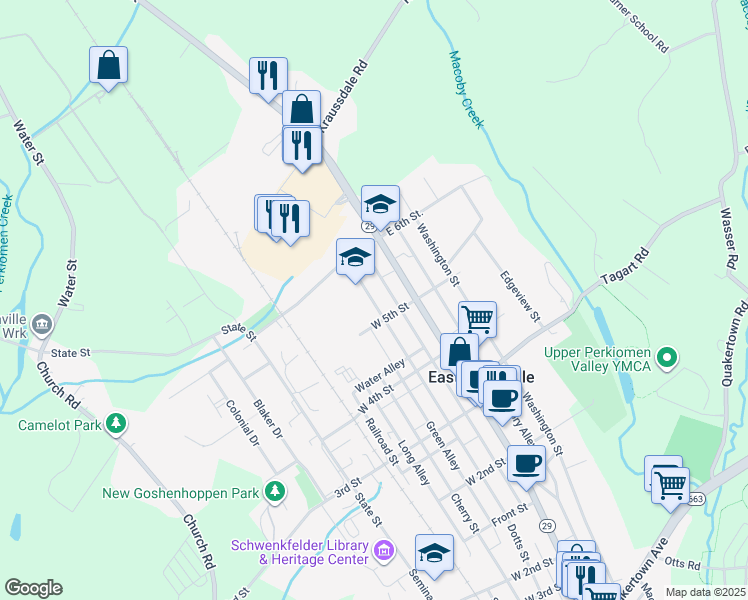 map of restaurants, bars, coffee shops, grocery stores, and more near 510 Jefferson Street in East Greenville