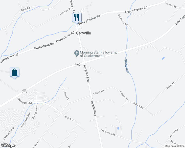 map of restaurants, bars, coffee shops, grocery stores, and more near 2771 Geryville Pike in Pennsburg