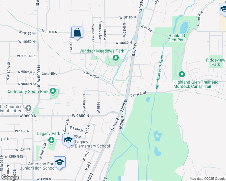 map of restaurants, bars, coffee shops, grocery stores, and more near 9743 North 5580 West in Highland