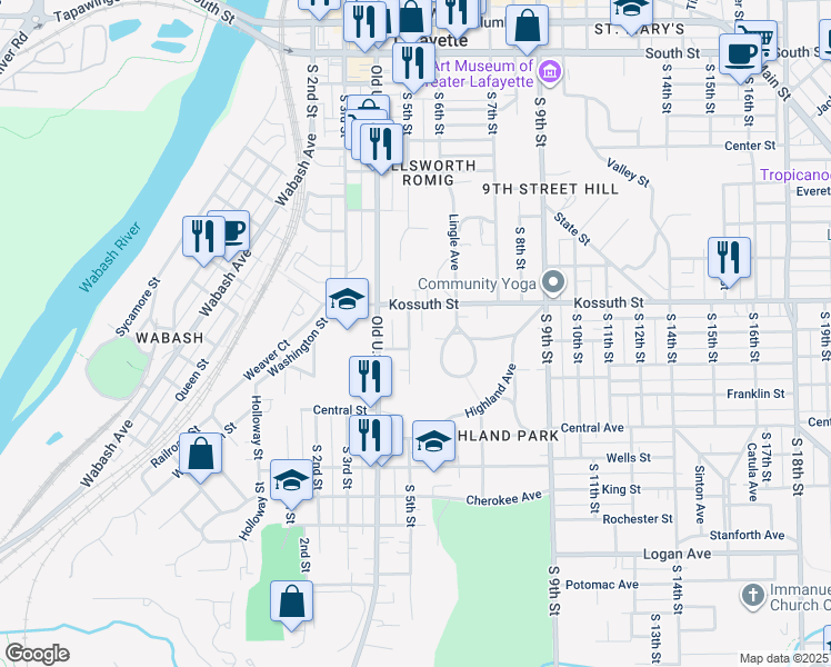 map of restaurants, bars, coffee shops, grocery stores, and more near 419 Fairmont Street in Lafayette