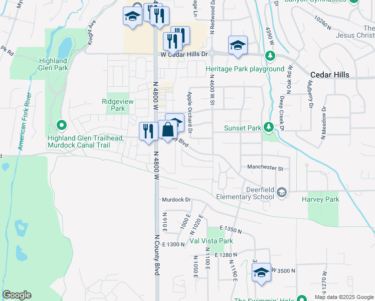 map of restaurants, bars, coffee shops, grocery stores, and more near 4685 West Harvey Boulevard in Cedar Hills