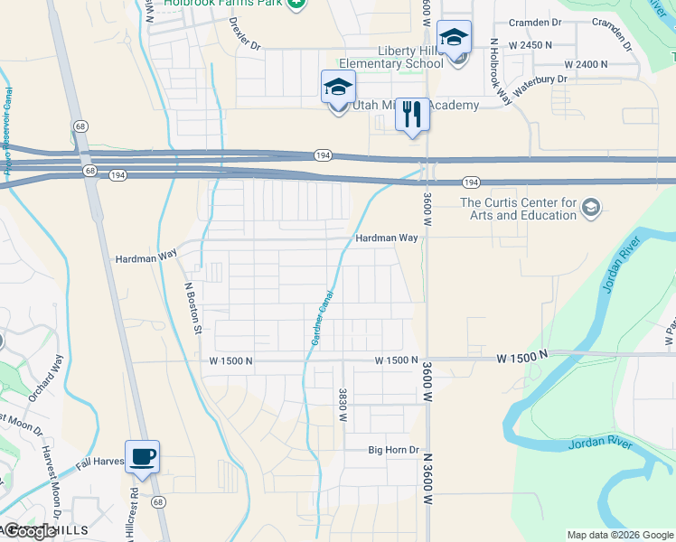 map of restaurants, bars, coffee shops, grocery stores, and more near 1743 North 3780 West in Lehi