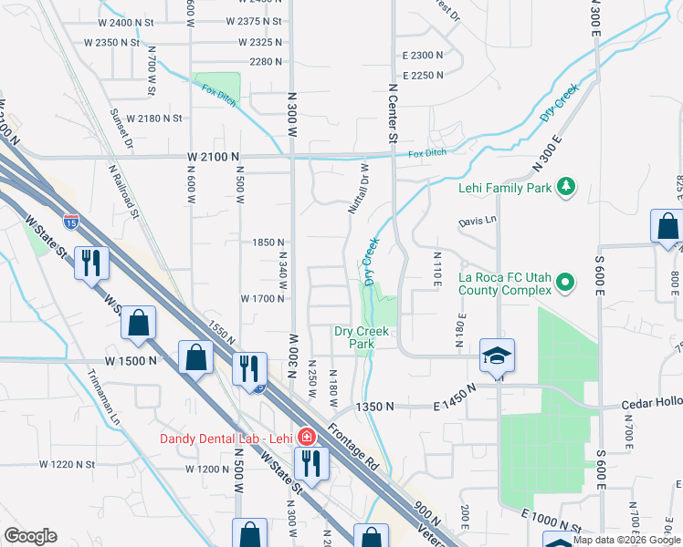 map of restaurants, bars, coffee shops, grocery stores, and more near 125 West 1700 North in Lehi