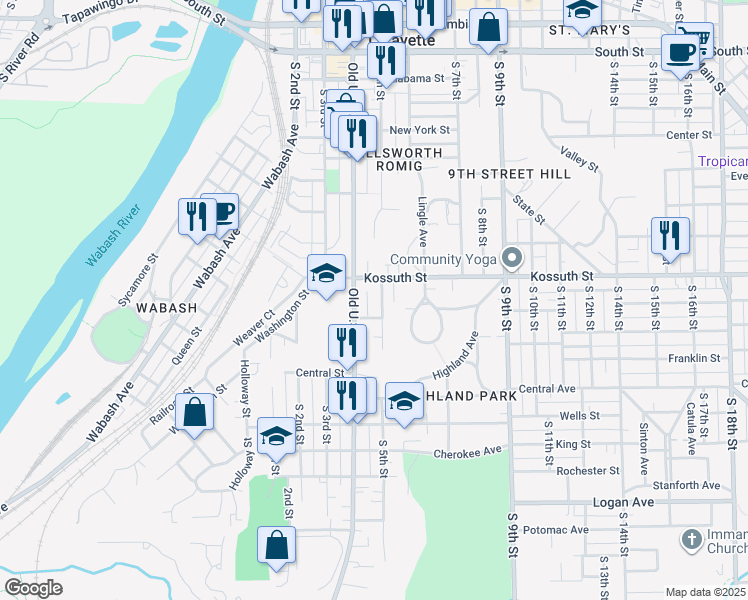 map of restaurants, bars, coffee shops, grocery stores, and more near 419 Fairmont Street in Lafayette