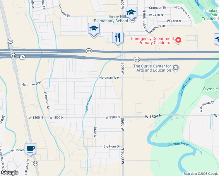 map of restaurants, bars, coffee shops, grocery stores, and more near 1736 North 3720 West in Lehi