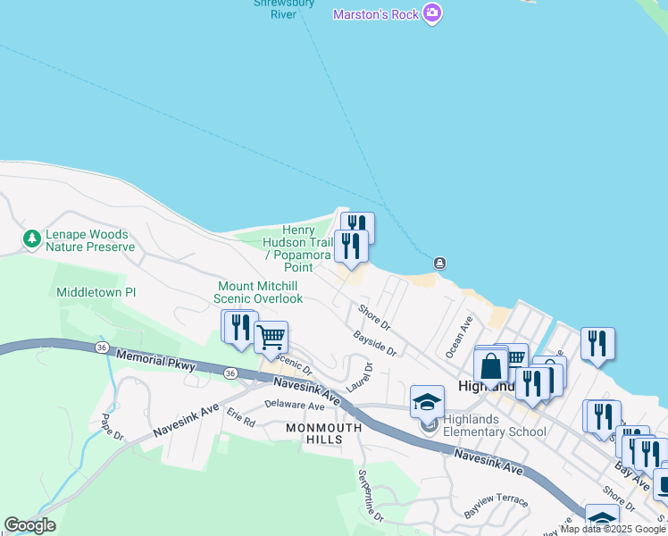 map of restaurants, bars, coffee shops, grocery stores, and more near 8 Halfmoon Court in Highlands