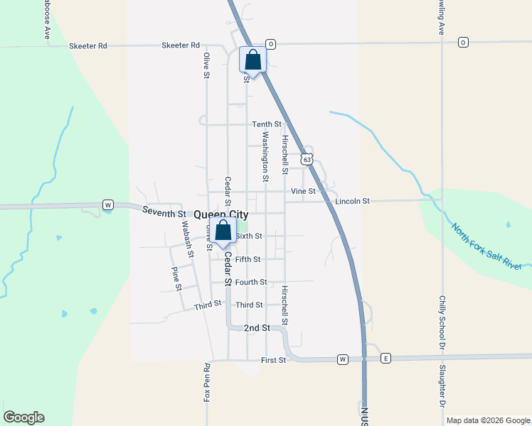 map of restaurants, bars, coffee shops, grocery stores, and more near Washington Street in Queen City