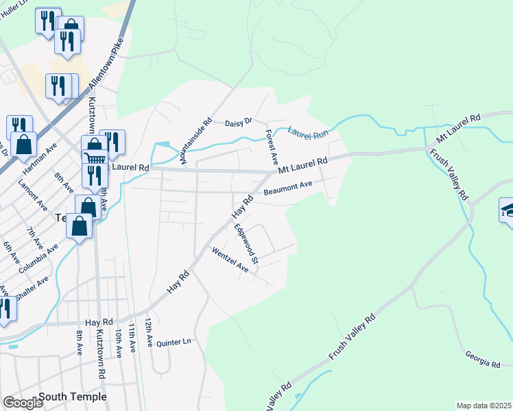 map of restaurants, bars, coffee shops, grocery stores, and more near 1407 Beaumont Avenue in Temple