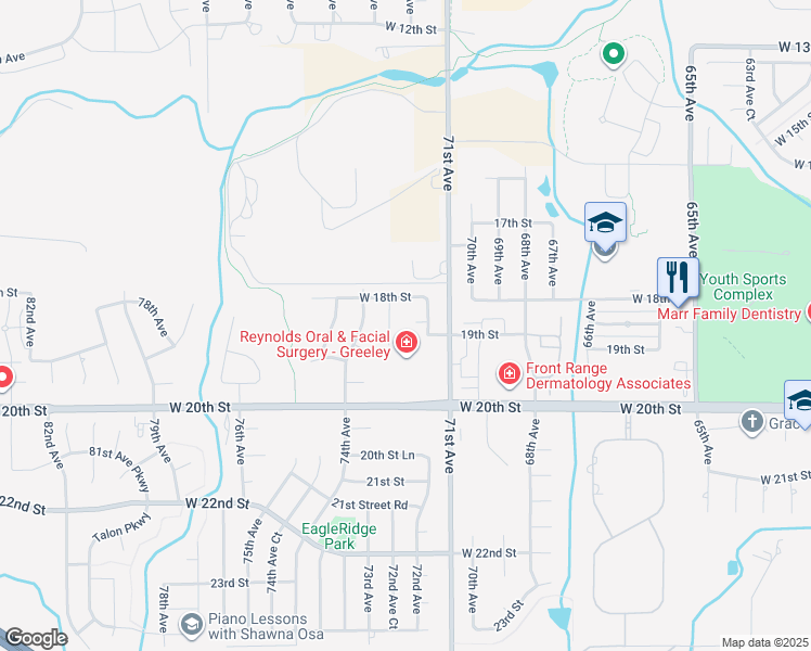 map of restaurants, bars, coffee shops, grocery stores, and more near 7220 West 18th Street in Greeley
