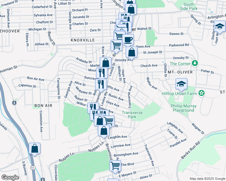 map of restaurants, bars, coffee shops, grocery stores, and more near 127 Margaret Street in Pittsburgh