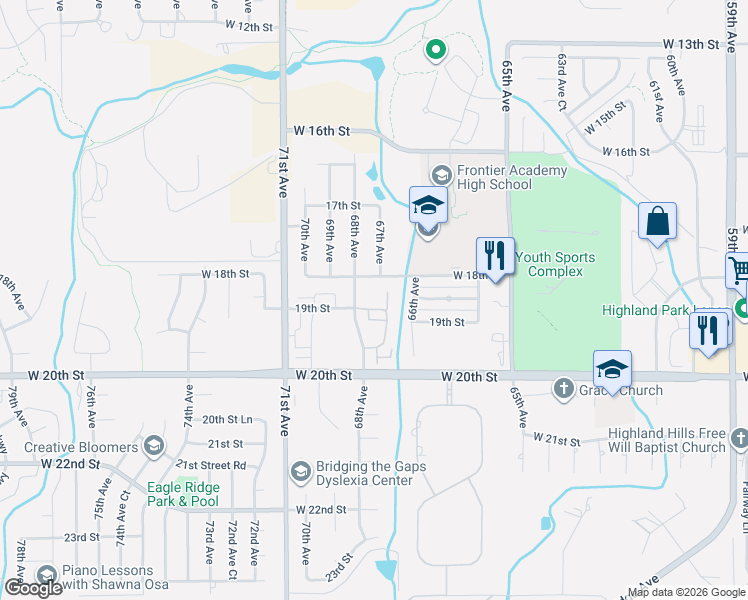 map of restaurants, bars, coffee shops, grocery stores, and more near 1900 68th Avenue in Greeley
