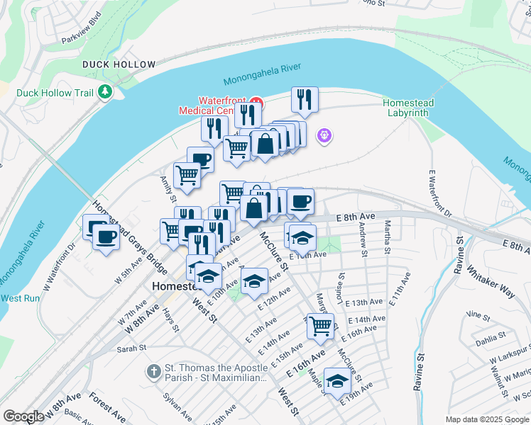 map of restaurants, bars, coffee shops, grocery stores, and more near 411 East 8th Avenue in Homestead