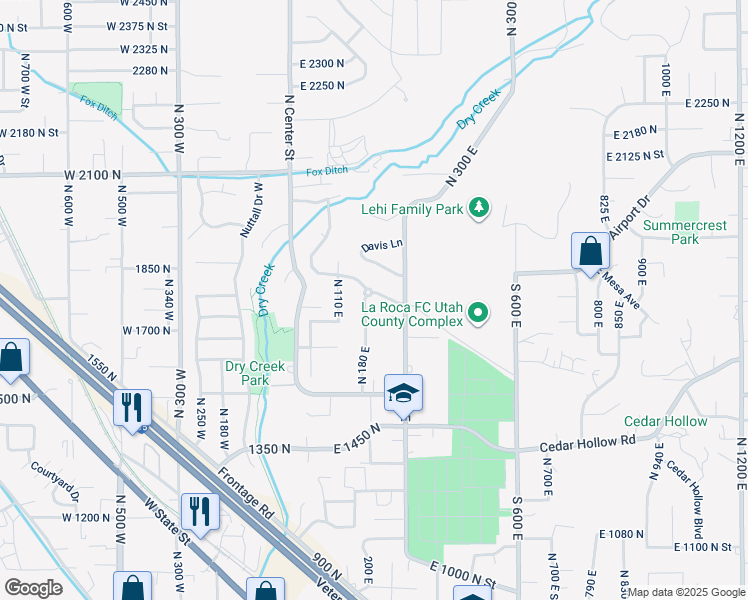 map of restaurants, bars, coffee shops, grocery stores, and more near 1020 Hansen Ridge Drive in Lehi
