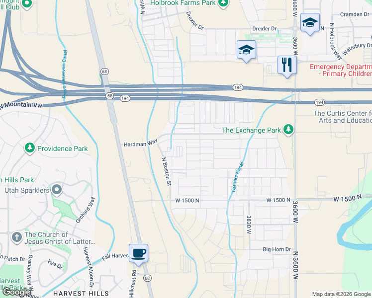 map of restaurants, bars, coffee shops, grocery stores, and more near 4166 West 1850 North in Lehi