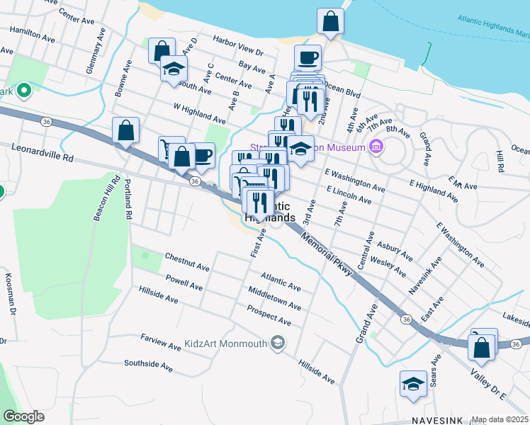 map of restaurants, bars, coffee shops, grocery stores, and more near in Atlantic Highlands