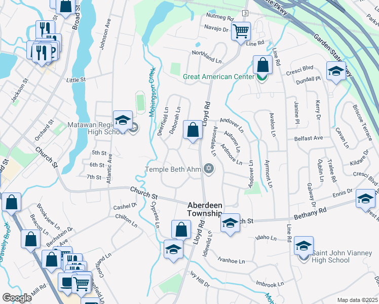 map of restaurants, bars, coffee shops, grocery stores, and more near 579 Lloyd Road in Monmouth County