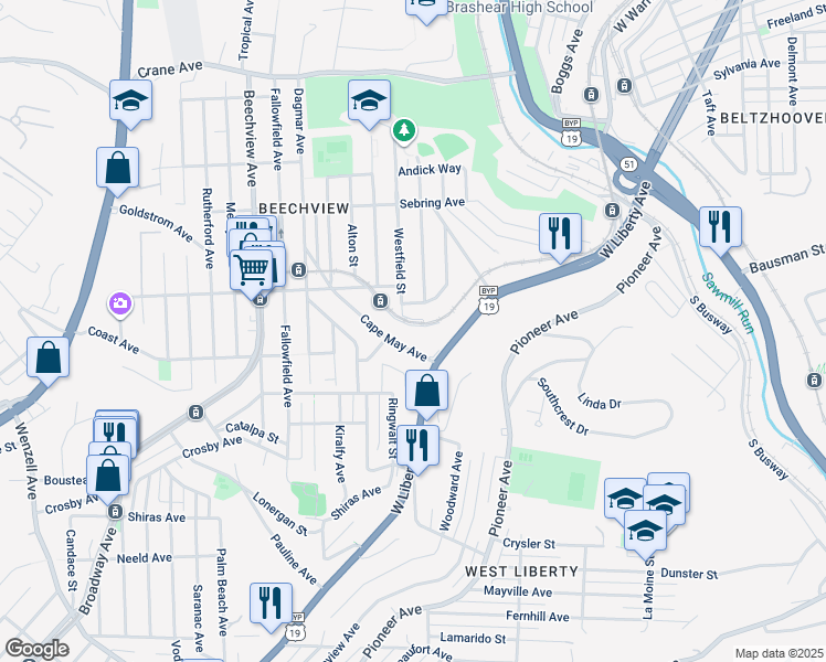 map of restaurants, bars, coffee shops, grocery stores, and more near in Pittsburgh