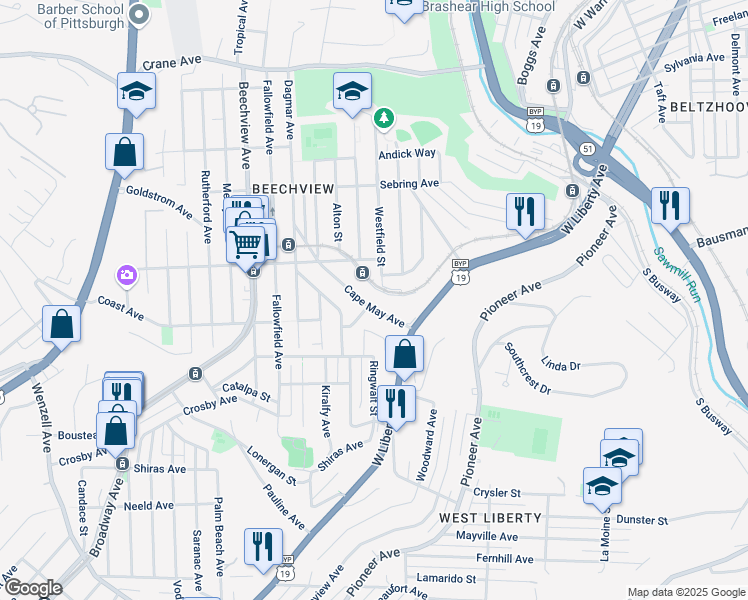 map of restaurants, bars, coffee shops, grocery stores, and more near in Pittsburgh