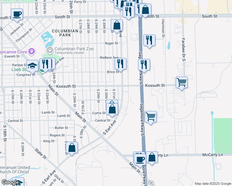 map of restaurants, bars, coffee shops, grocery stores, and more near 3015 Kossuth Street in Lafayette