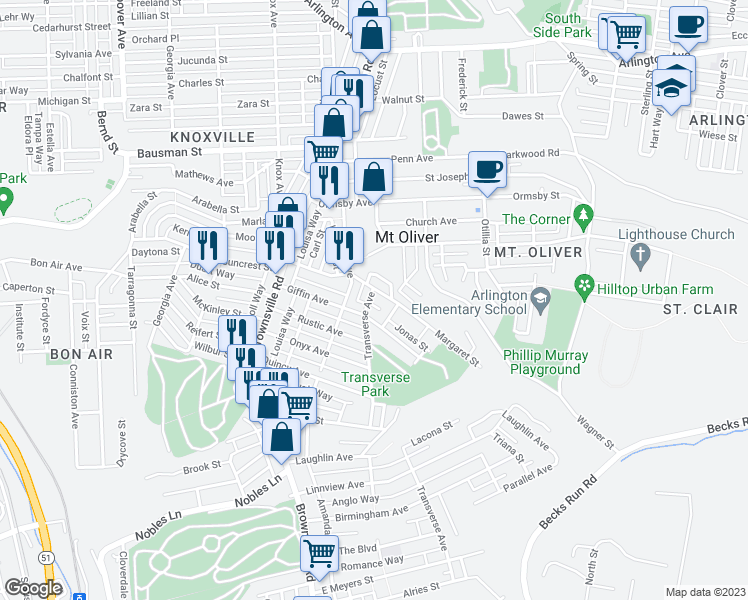 map of restaurants, bars, coffee shops, grocery stores, and more near 515 Margaret Street in Pittsburgh